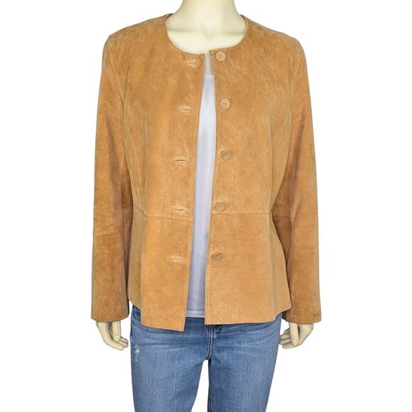 Pursuits, Ltd. Jackets & Blazers - Vintage Pursuits Ltd Suede Leather Jacket Womens 14 Tan Button Up Y2K Clean Girl